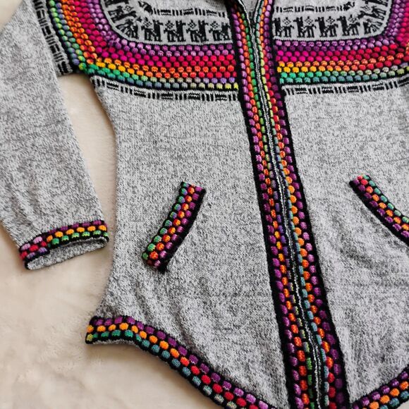 GAMBOA Peruvian Alpaca Hoodie Zip Sweater Rainbow No Tag Size / Medium Fair Isle - Picture 4 of 13